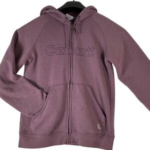 Carhartt Womens Hoodie Size Small Purple Full Zip Sweatshirt Logo Pocket Cozy